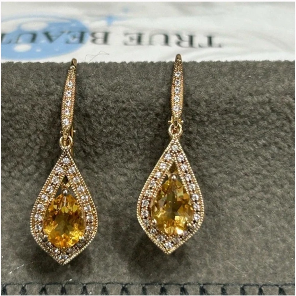 Vintage Citrine and White Sapphire 14K Gold Vermeil Pendant / Earrings Set NWT